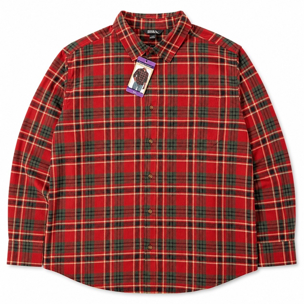 Eddie Bauer Men's XXL Red Plaid Flannel Shirt Button Up Long Sleeve NWT